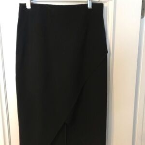 T Tahari Black Midi Pencil Skirt Asymmetrical Wrap